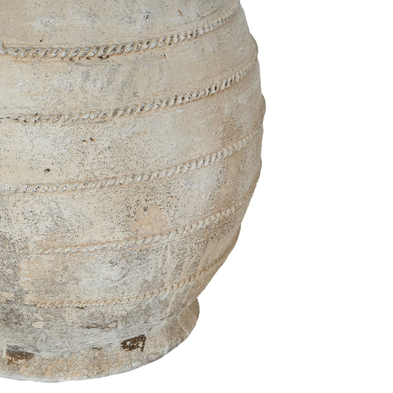 Large Magnesium Flower Pot With Weathered White Finish And Ridged Texture, 18.5" H x 17.5" W x 17.5" D