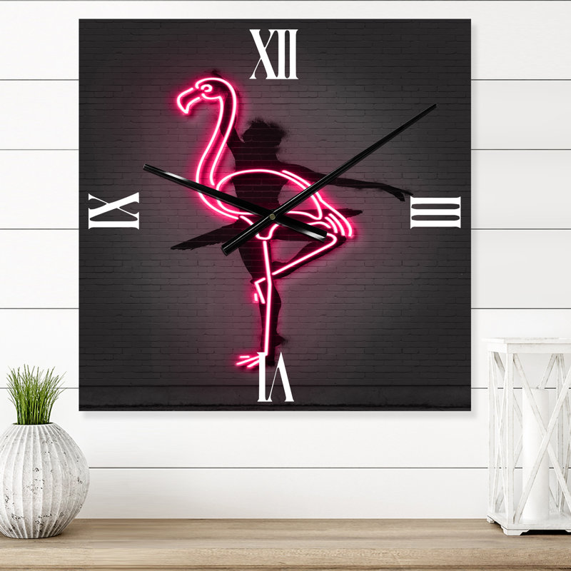 Grande horloge murale néon rose flamant rose et ballerine, Très grand