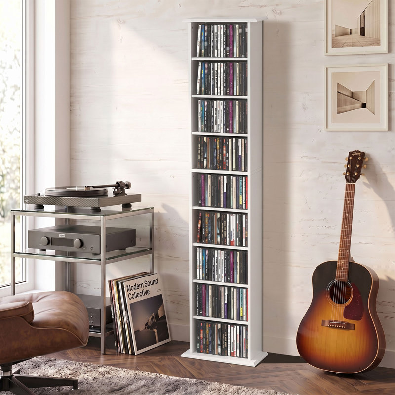 Armoire de rangement multimédia avec tablette DVD à 9 niveaux et tablettes réglables - blanc, Naturel