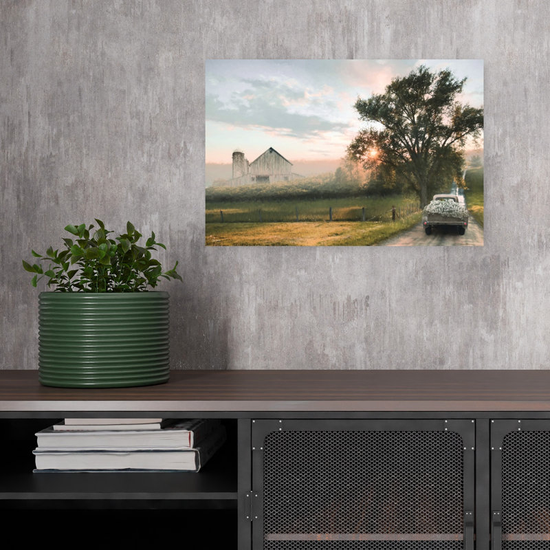 Sunrise Over The Farm Vintage Abstract Landscape Sunset Wall Art Print 1 Piece Wrapped Canvas Wall Art, 30.48cm H x 45.72cm W