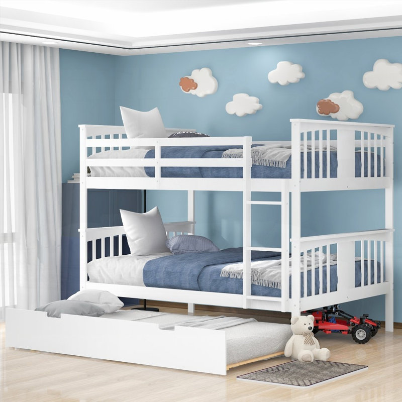 Lit superposé double avec lit gigogne simple Échelle - Aucun sommier requis, robuste et amp; Durable (blanc), White