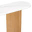 Console étroite avec plateau ovale en marbre, pieds courbés et base triangulaire-684603803