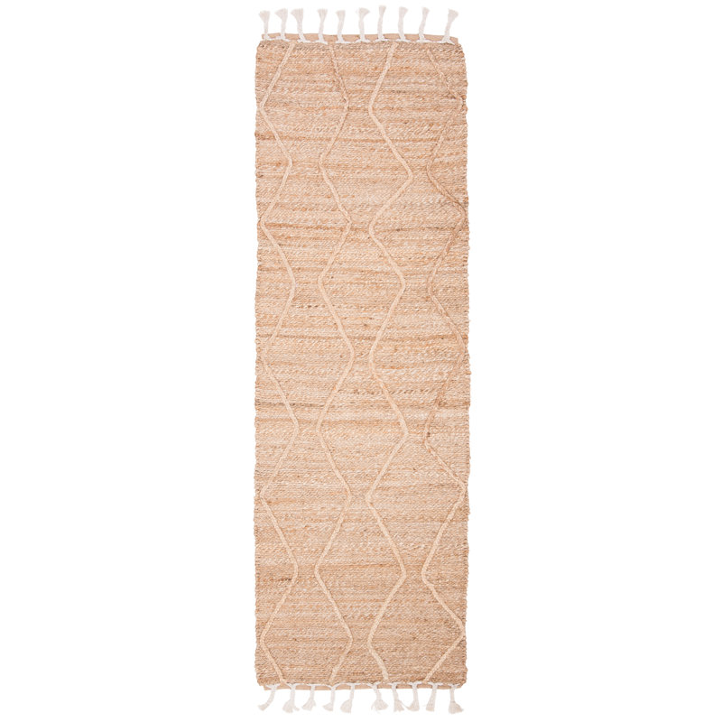 Tapis géométrique en jute tissé à la main Debroh, Tapis de couloir 2 pi 6 po x 8 pi