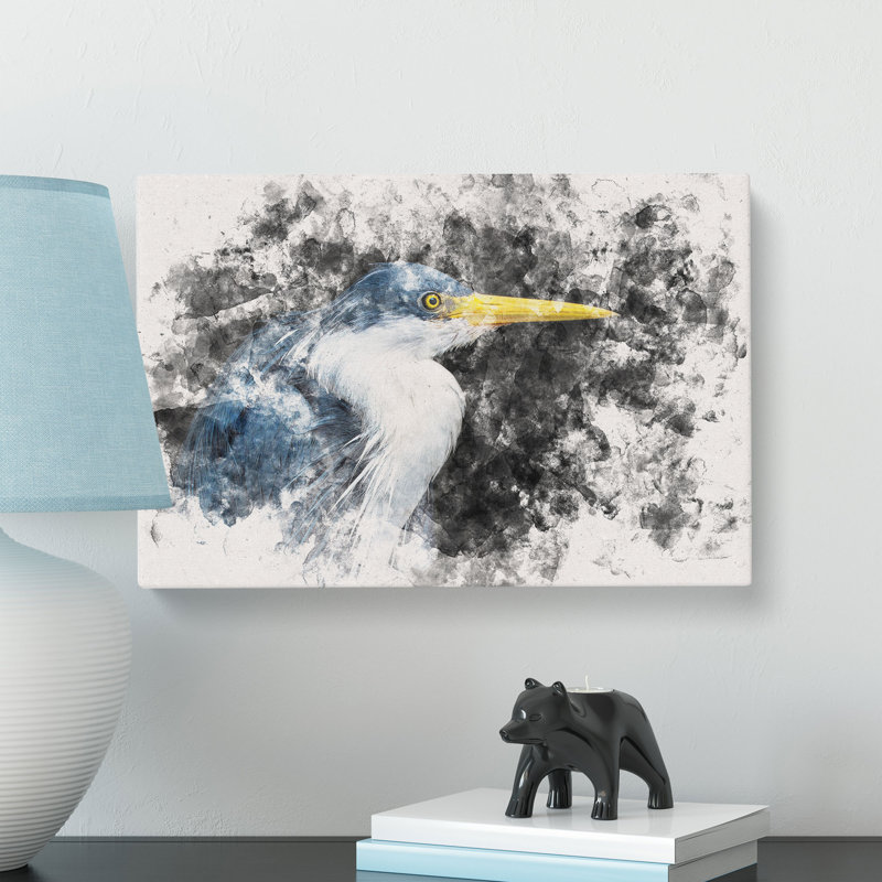 Pied Heron Watercolour - Wrapped Canvas, 35cm H x 50cm W x 3cm D