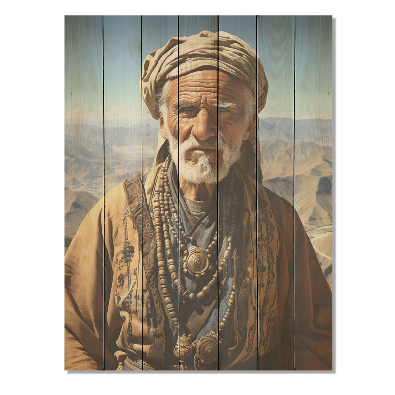 Portrait arabe berbère dans l'atlas II - Tribal africain sur bois, H 20 po x l 10 po