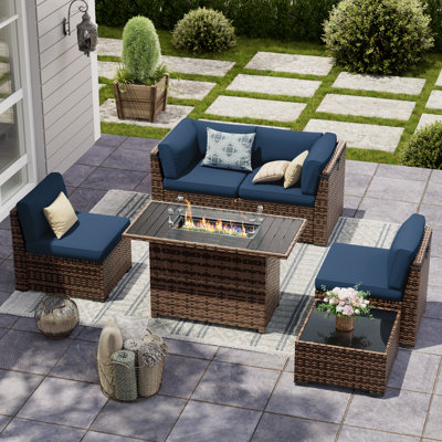 4- Person Rattan Sectional Conversation Sets With Cushions by Latitude Run
