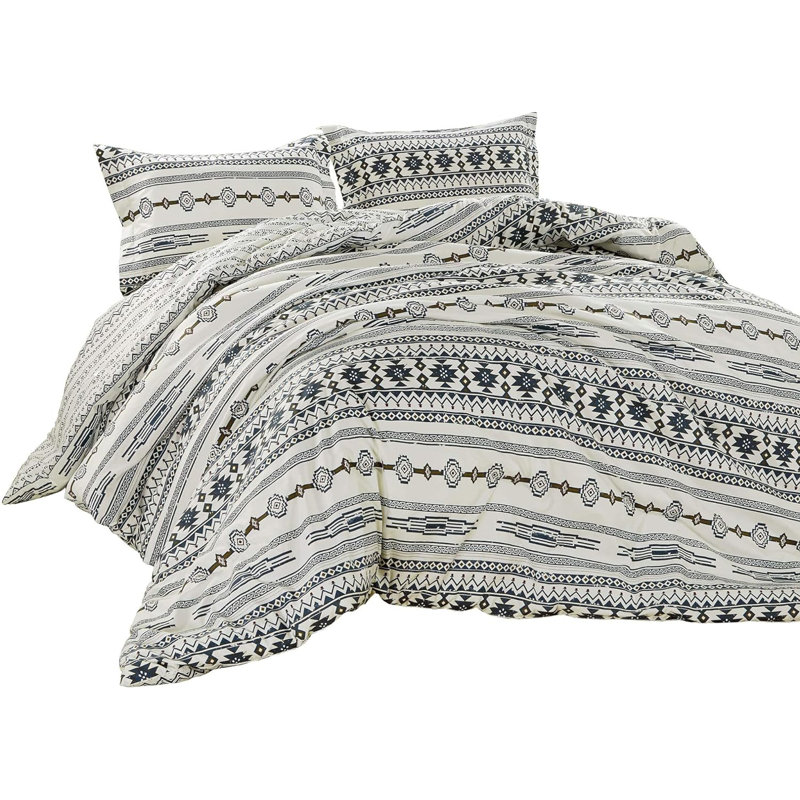Ivory Twin Southwestern Geometric Microfiber Reversible Comforter Set