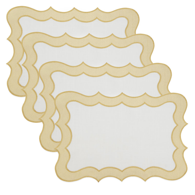 Gold Scallop Edge Fabric Placemats Set of 4
