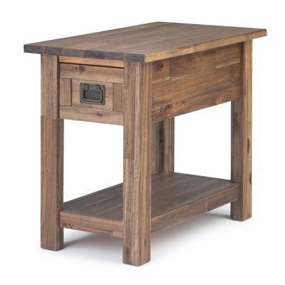 Table de bout en bois d'acacia rustique - fini brun naturel vieilli fabriqué à la main