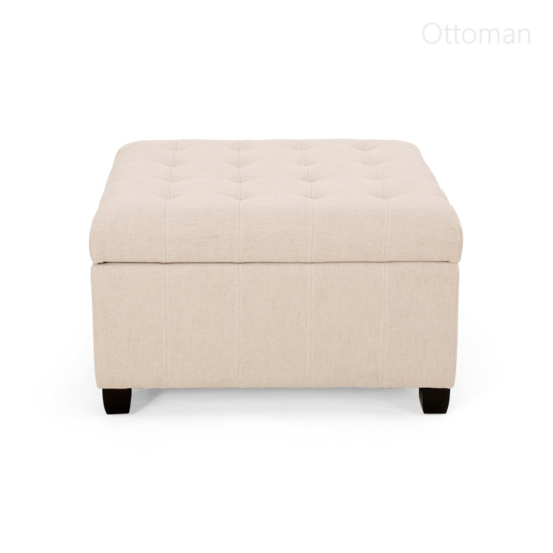 Anikait Tufted Storage Ottoman, Upholstered Ottoman, Wheat Polyester