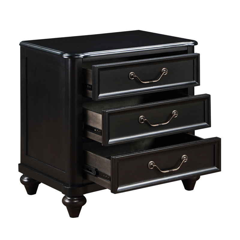 Table de chevet de chambre à coucher en brun anthracite, 3 tiroirs et beau grain traditionnel brun avec un style envoûtant