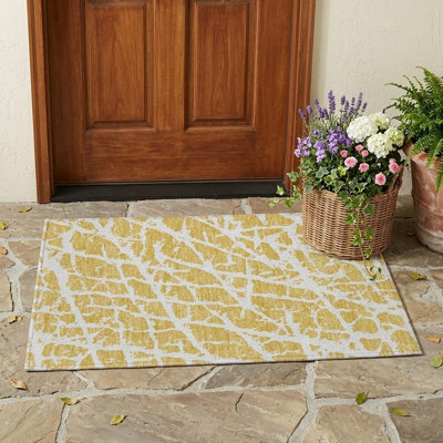 Tapis extérieur lavable et antidérapant doré et blanc 2 pi x 3 pi