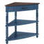 Petite table d'angle à 3 niveaux pour les espaces, pieds en bois massif de 33,8 po de long, finition bleu marine, plantes de rangement et objets de collection, surface imperméable, pas de trous de vis exposés