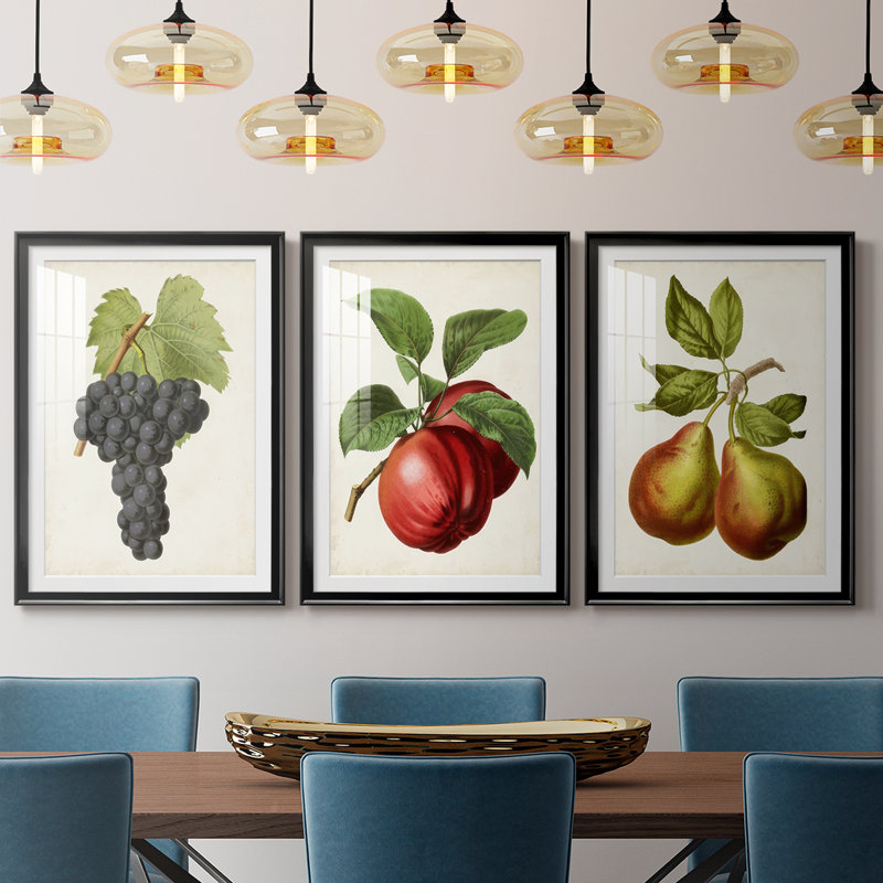 Fruit antique 8 - impression encadrée de qualité supérieure sur mesure mat - 3 pièces, H 27 po x l 39 po