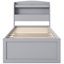 Lit simple TG avec lit gigogne et tête de lit à DEL, plateforme avec rangement à tiroirs gris-608313930