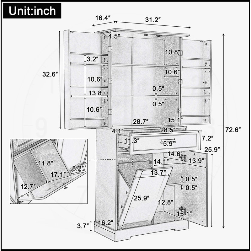 Armoire de salle de bain autoportante polyvalente avec plusieurs compartiments et une conception élégante pour un rangement efficace