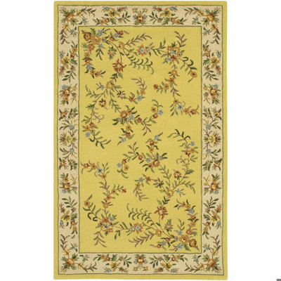 Cathkin Authentic Hand-Tufted Handmade Yellow & Cream French Country Botanical Wool Area Rug