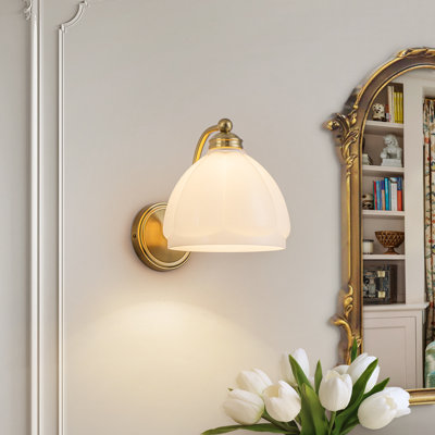 Transitional Brass Frosted Flower Glass Wall Sconce Vanity Lighting