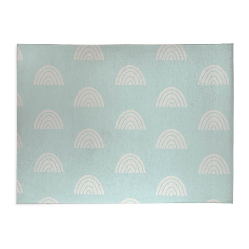 Bows Colorized Kids Play Mat, Rectangle 5' x 7', Sky Blue/Ivory