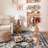 Black Washable Area Rug, Non Slip Rubber Backing, Stain & Fade Resistant, Floral Distressed Indoor Floor Carpets, 9x12