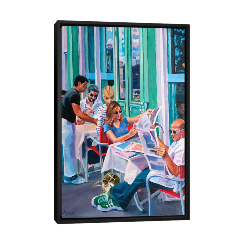 « dimanche matin », reproduction sur toile, H 48 po x l 32 po x P 1,5 po, Toile avec cadre noir, Pas de tapis
