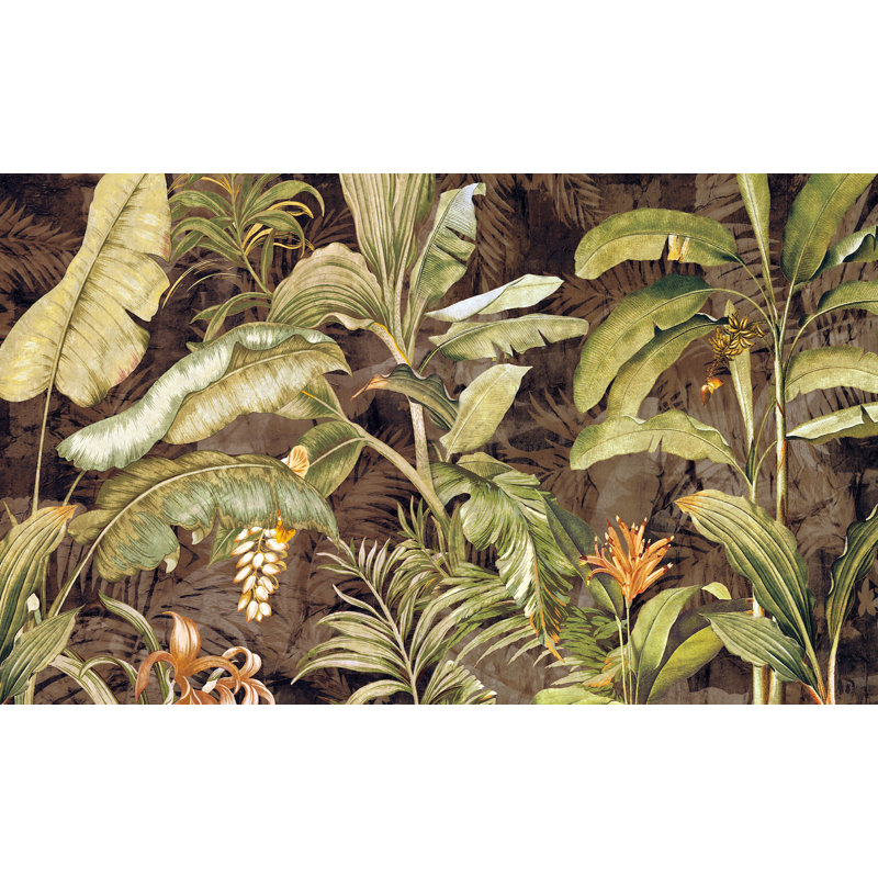 Murale feuilles de bananier tropical rétro Elkmont, L 106 po x l 187 po