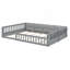 Lit plateforme tapissier en bois pleine grandeur avec garde-corps et coussin, gris