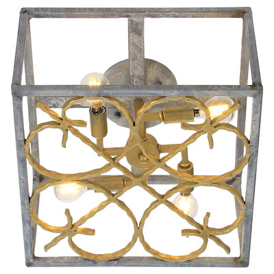 Scroll 4 - Light 14" Caged Square / Rectangle Flush Mount