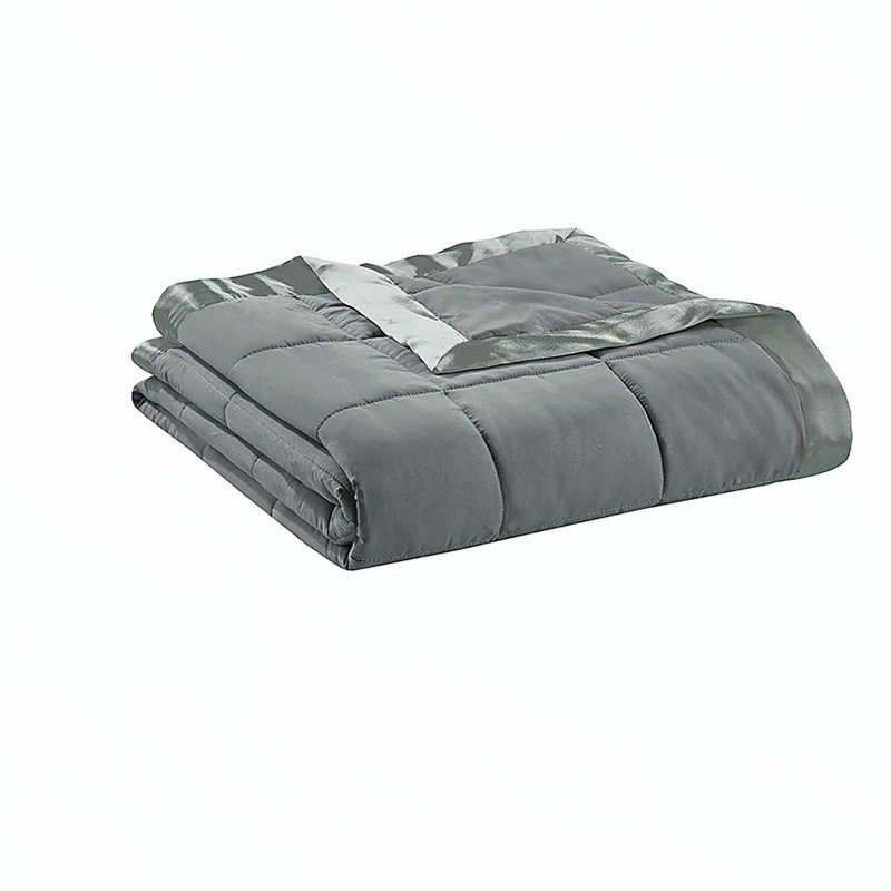 Couverture légère en duvet synthétique avec garniture en satin gris anthracite double / grand, Gris anthracite, Lit double