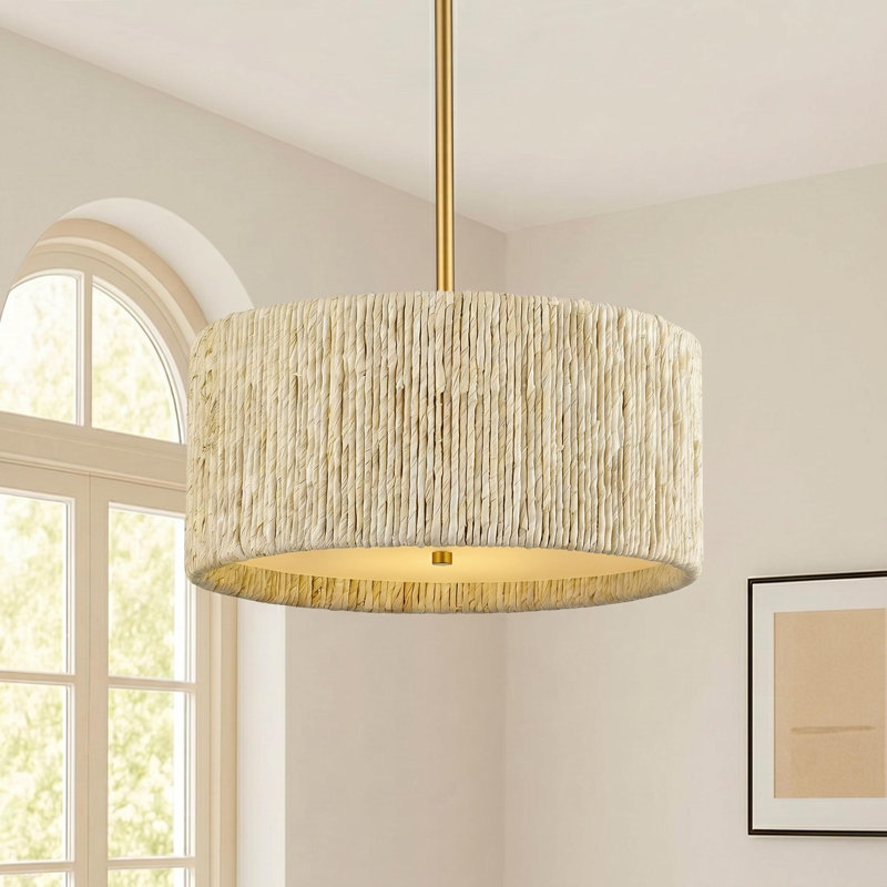 3 - Light 16.6” Dimmable Hand-Woven Drum Chandelier