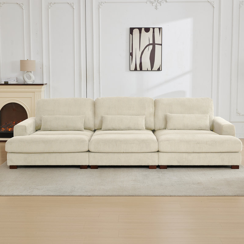 Canapé modulaire en velours côtelé 127,6 po, Blanc