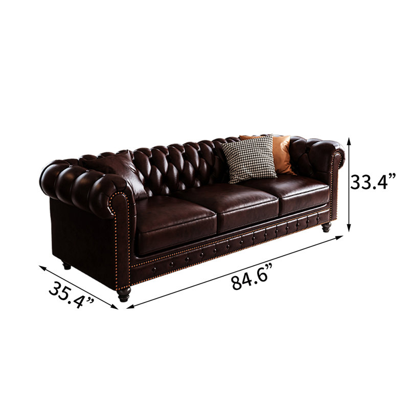 Canapé en cuir American, H 33,4 po x l 84,6 po x P 35,4 po