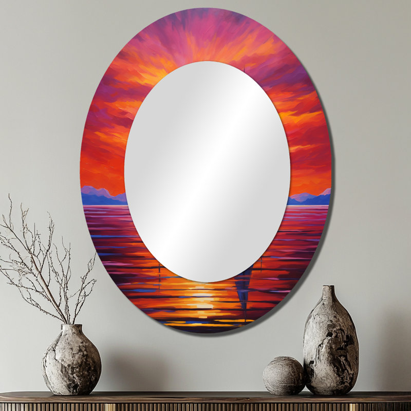 Sailboat Sunset Sails - Coastal Oval Wall Mirror, 40" x 30"