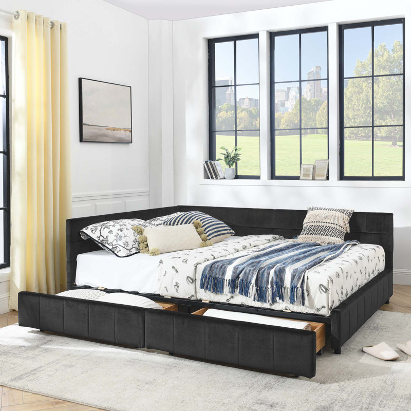 Storage Upholstered Tufted Bed Frame, Black