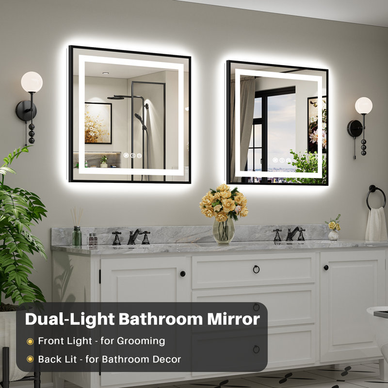 Miroir de salle de bain Matte, Carrée, 32 po x 32 po