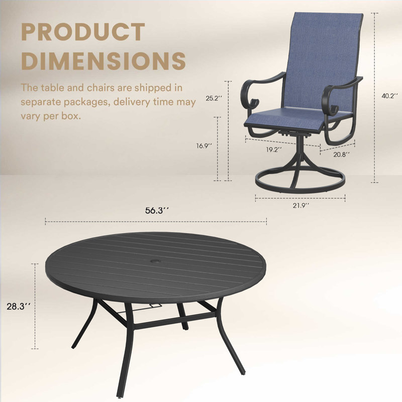 Ensemble repas extérieur pour 6 personnes avec chaise pivotante, Bleu / Noir