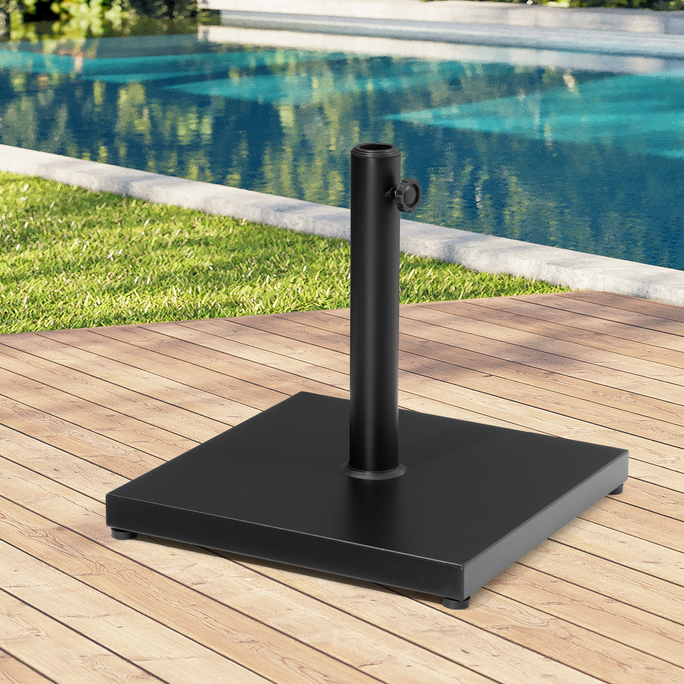 Sol 72 Outdoor™ Agosto 40lb Patio Umbrella Base Stand Outdoor Square Steel Plate Stand Heavy Duty Market Umbrella Pole Holder & Reviews | Wayfair