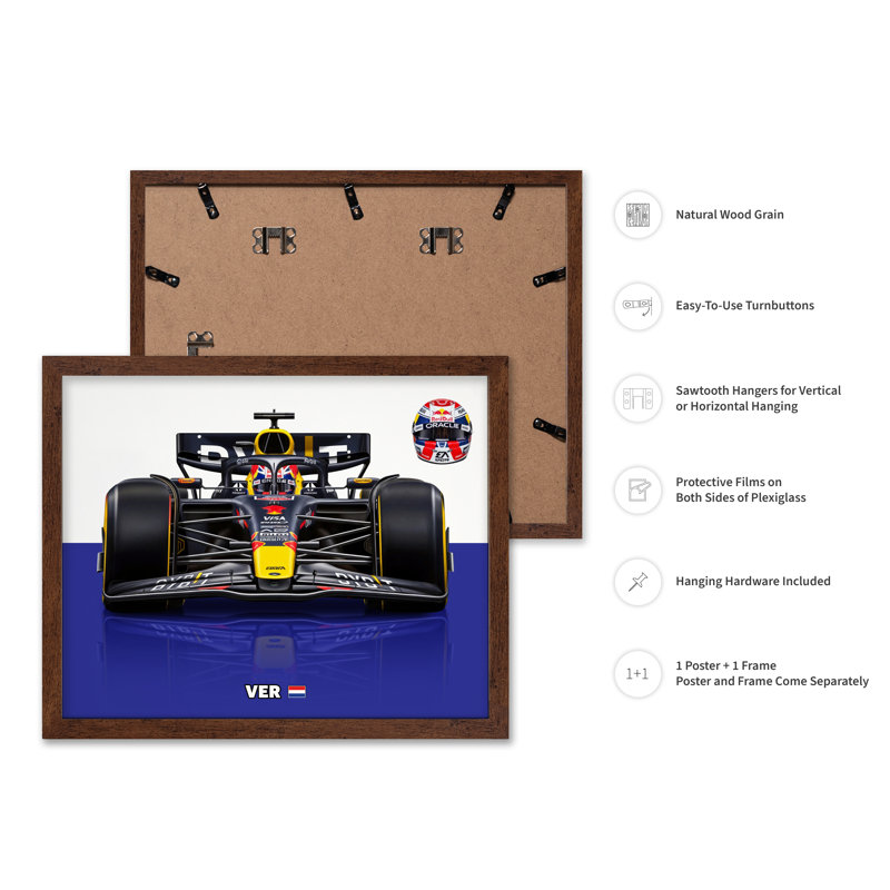 Voiture de course n ° 4, 08"H x 10"W, Poster, Brown Framed