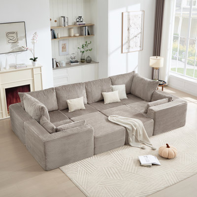 Boneless 137" Oversized Modular Sectional , Combined Sofa Bed Corduroy Fabric Sofa Set For Living Room