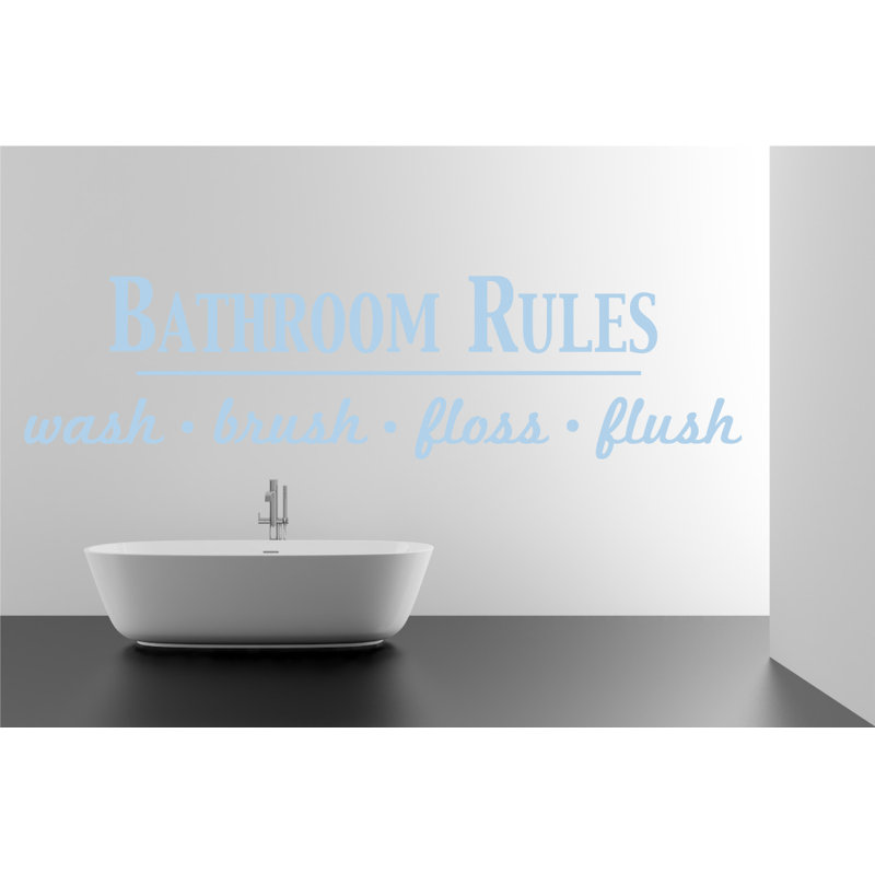 Décalcomanie murale règles de salle de bain, H 17 po x l 65 po x P 0,01 po, Bleu poudré
