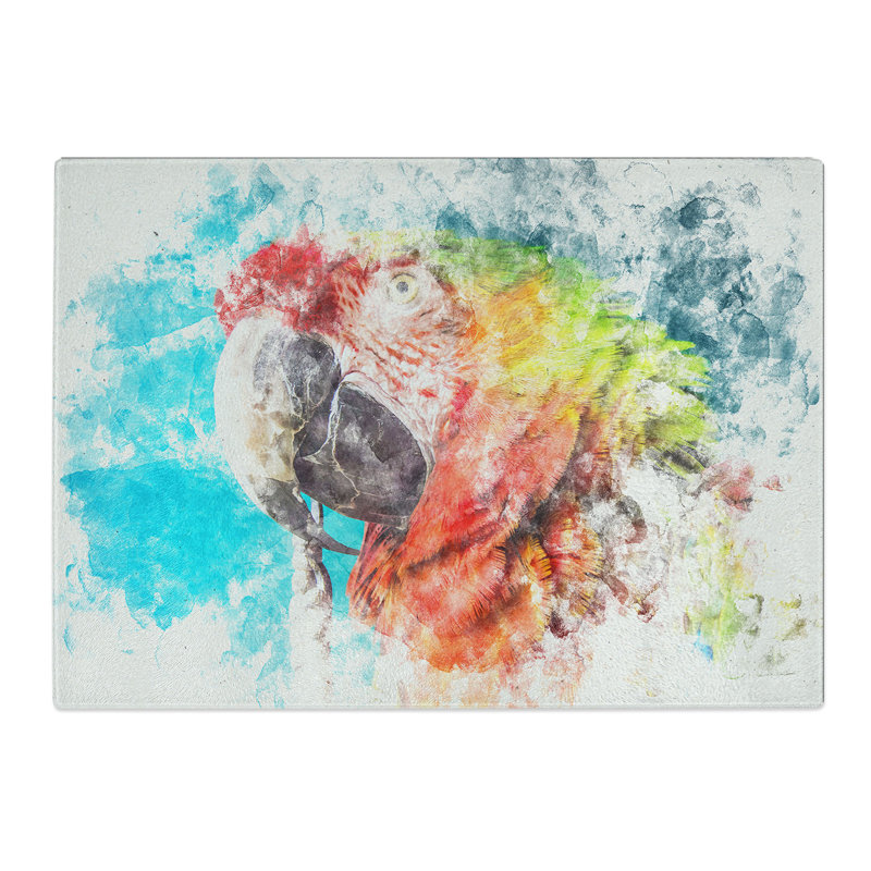 Tempered Glass Rainbow Macaw Parrot Chopping Board, 28.5 cm x 39 cm