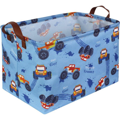 Rectangular Monster Truck Basket Organizer.Kids Basket ,Storage Basket With Handles.Car Basket For Kids,Toys Bins,Books,Kid's Gifts Storage. (Monster Trucks )