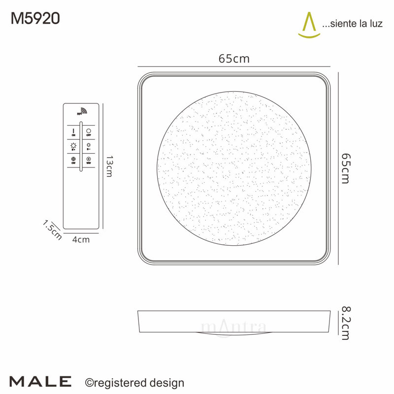 Male Acrylic LED Flush Mount, 8.2cm H x 65cm W x 65cm D