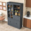 Garde-manger autoportant avec huche, tablettes réglables, 6 portes, 4 tiroirs et plateaux coulissants-376818985