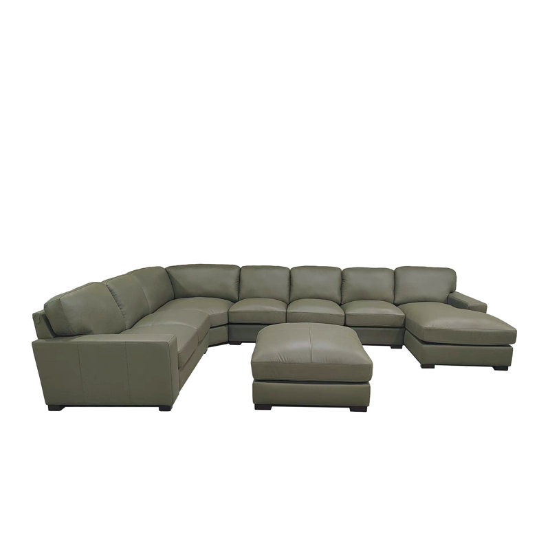 Gabriel 6 - Piece Genuine Leather Match Sectional, Olive Green Genuine Leather