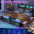 Queen Size Bed Frame with 4 Drawers, Bed Frame with Storage Headboard, LED Lights and Charging Station-653978597-648882358