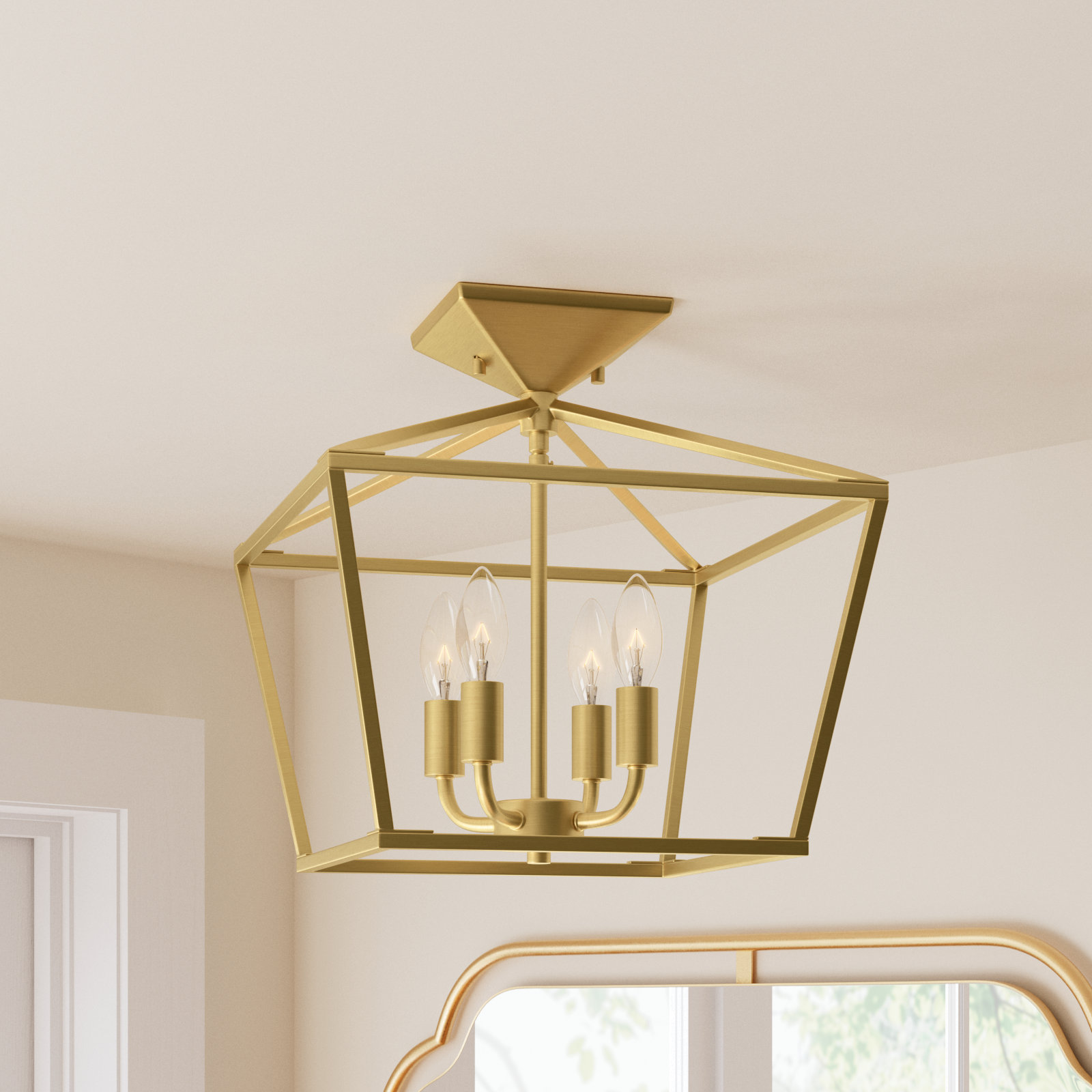 Hastings 4-Light Semi Flush Mount, Warm Brass