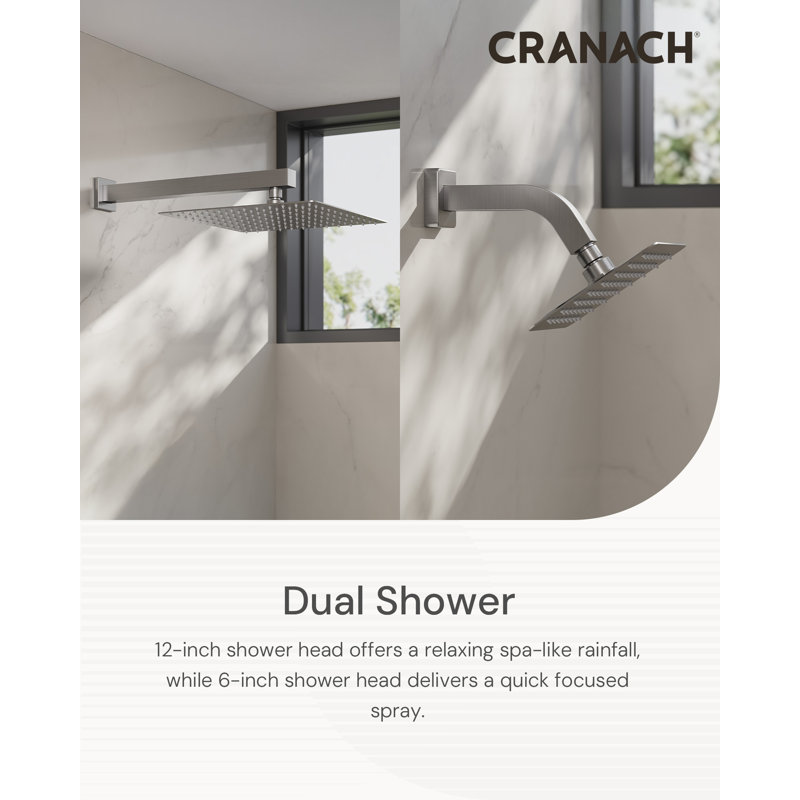 Rugen 12" & 6" Dual Shower Head Faucet Set with Handheld Combo, 3-Function Shower System with Rainfall Showerhead, Thermostatic Valve Included, Bathroom Shower Fixture