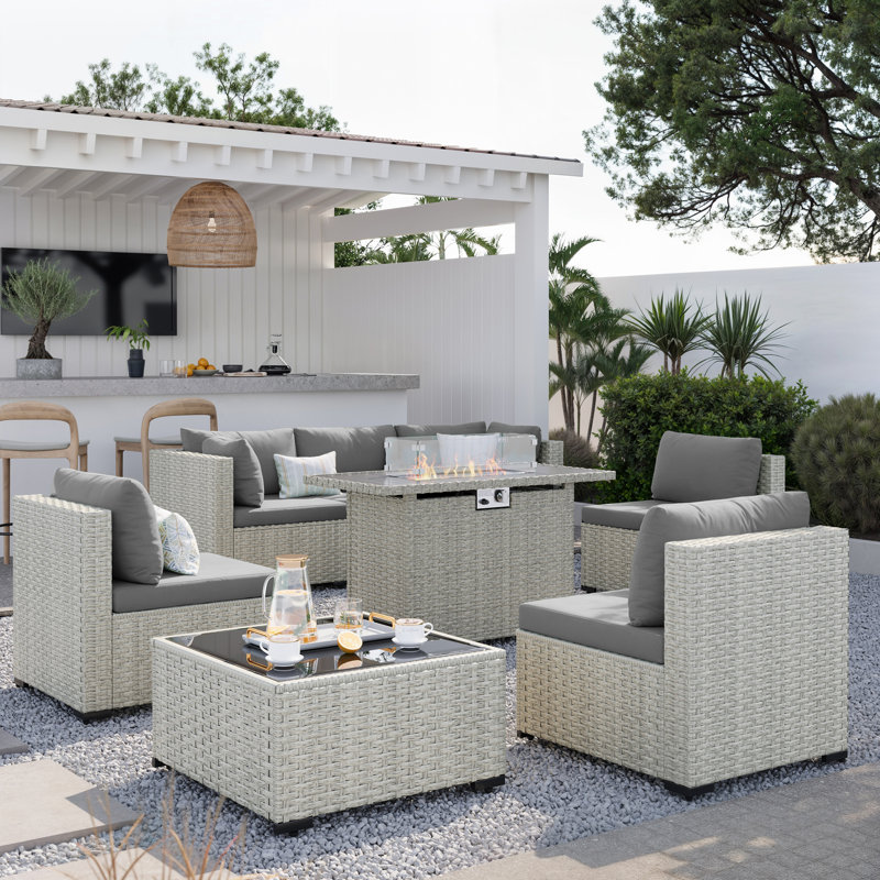 Outdoor Wicker 8-Piece Sectional Sofa Set With Comfortable Cushions, Gray