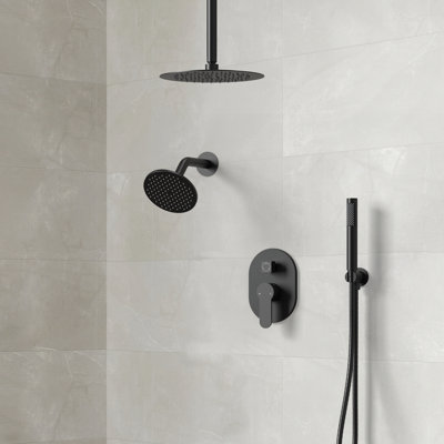 Ceiling Mount High-Pressure Rainfall Shower Faucet, Dual Showerheads System with Rough-in Valve, Handheld Shower